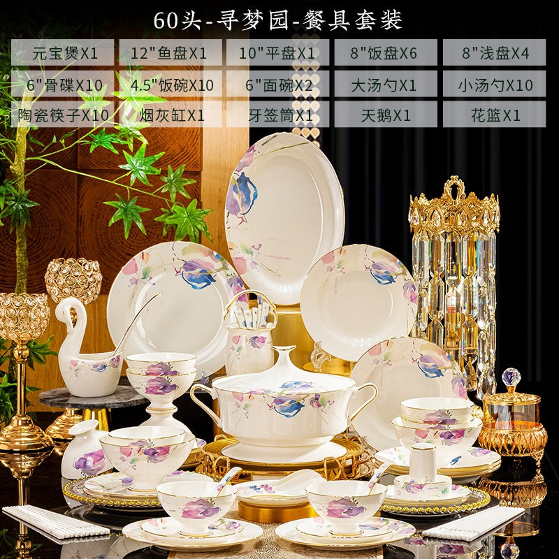 Xunmengyuan 60-piece bone china dinnerware configuration