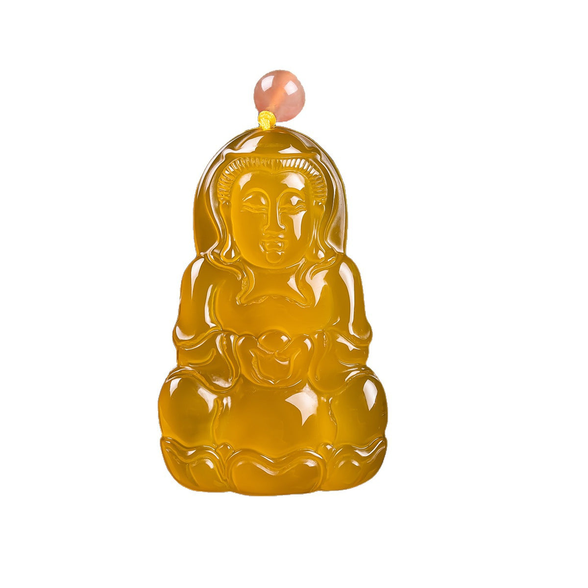 Polished chalcedony Bodhisattva pendant warm honey yellow tone