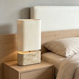 Honey Travertine Oval Table Lamp – Compact Japandi New Chinese Bedside & Study Light