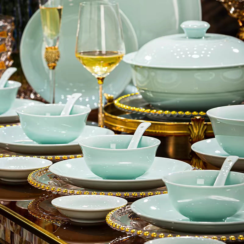 Ying Qing pale celadon porcelain dinnerware set detail
