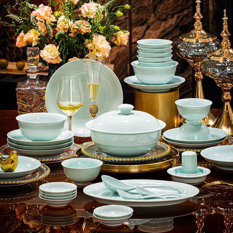 Ying Qing Jingdezhen shadow-green porcelain dinnerware set