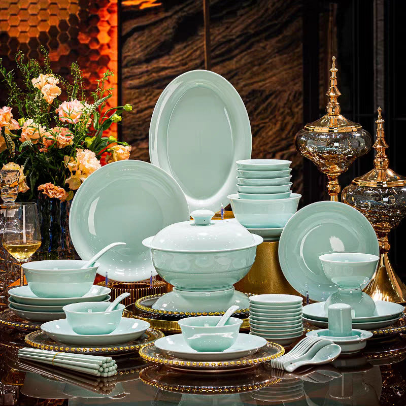 Ying Qing celadon porcelain dinnerware complete gift set display