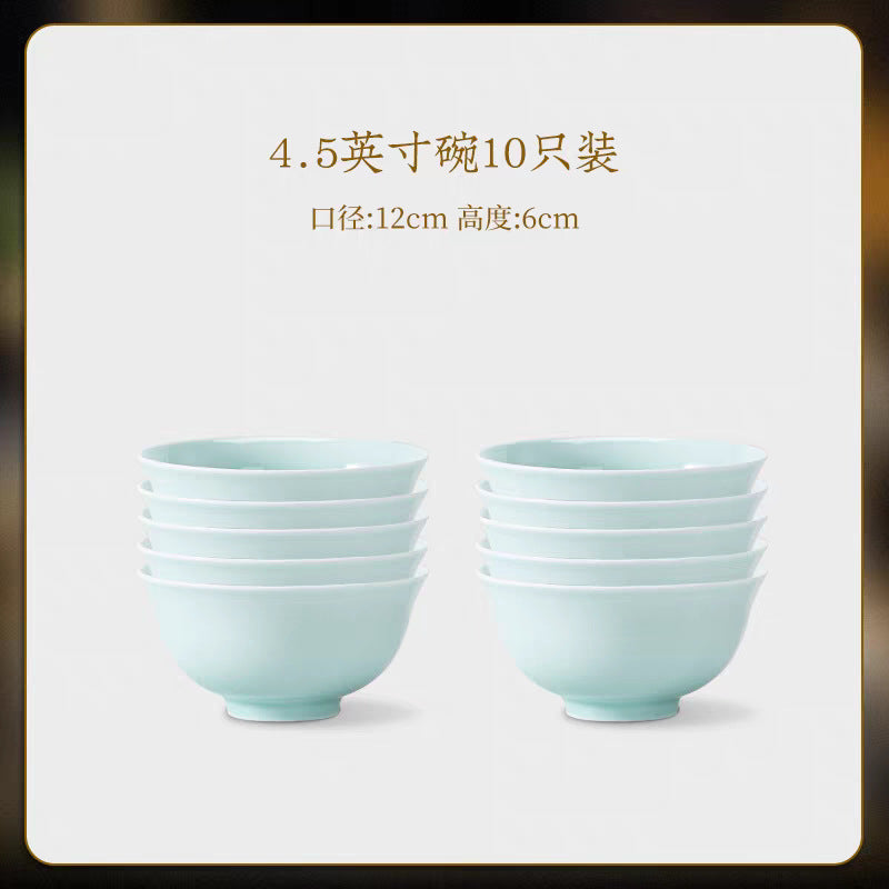 Ying Qing shadow-green porcelain dining bowl and plate detail