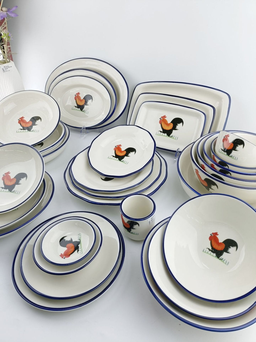Yubaofang retro rooster ceramic tableware collection with bowls plates and serving dishes