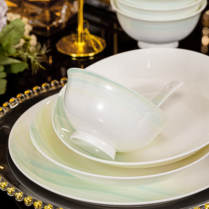 Yun Xi pale green gradient ceramic dinnerware set detail