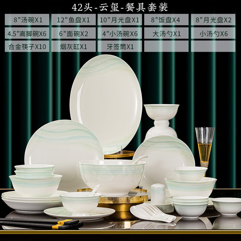 Yun Xi pale celadon ceramic dinnerware presentation