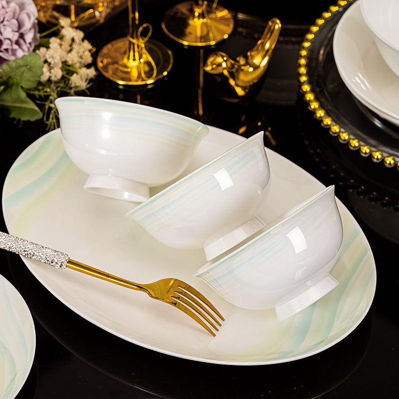 Yun Xi pale aqua ceramic dinnerware serving set