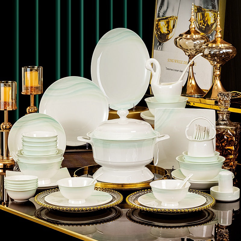 Yun Xi pale celadon gradient ceramic dinnerware complete set